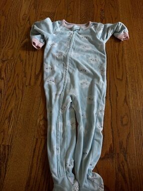 Carters Baby Blue Cloud Footed Sleeper with Pink Trim
